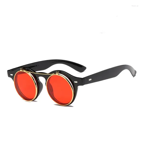 Sonnenbrille 2023 Klassische Steampunk Red Vintage Männer Runde Punk PC Rahmen Retro Sonnenbrille Frauen Brille Gothic Stil Shades