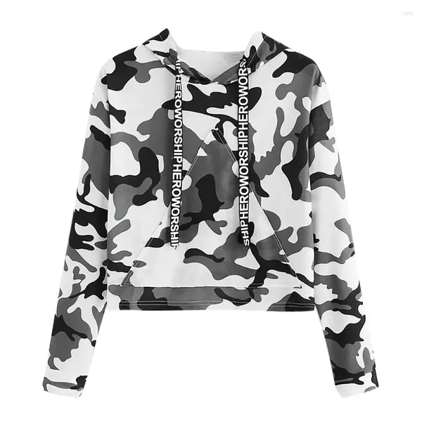 Kadın Hoodies Kadın Uzun Kollu Kırpan Külot Kamuflaj Baskı Hoodie Sweatshirt Jumper Kazak Üstler Bluz Ropa De Mujer Sudadera