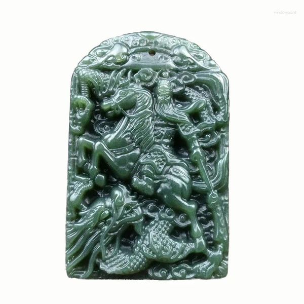 Colares Pingente Natural Hetian Verde Jade Equitação Guanyu Colar Marca Homens Jóias Jadeite