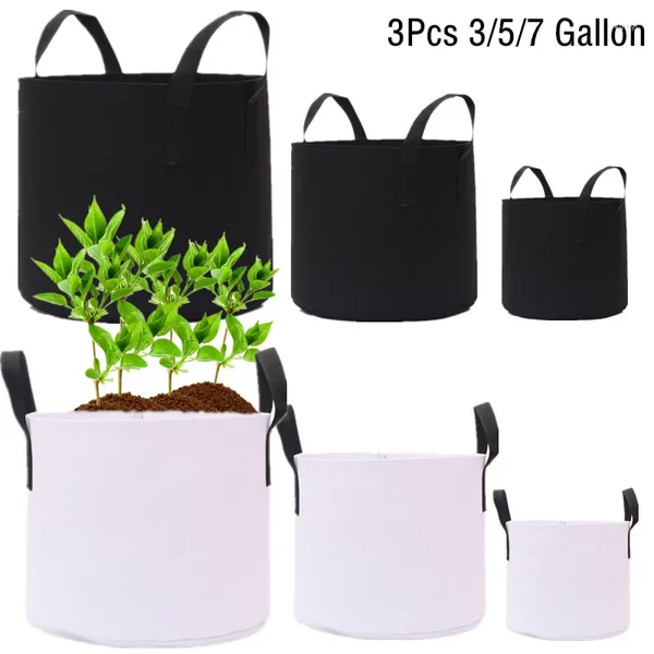 Plantadores 3 unidades / conjunto de 3/5/7 galões de feltro para cultivo de jardim tecido vegetal vaso de berçário com alça suprimentos para casa