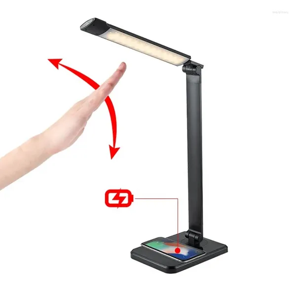 Tischlampen Qi Wireless Charging LED-Schreibtischlampe mit Hand-Sweep-Sensorsteuerung USB-Ausgang Helligkeit einstellbar Auto-Timer