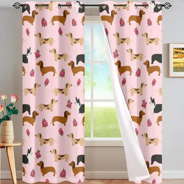 Cortina Dachshund Totalmente Sombreado Novos Estilos Cetim De Seda Cortinas Grossas Cortinas Laváveis À Mão Para Menino Menina Quarto Sala de estar Decoração Cortinas