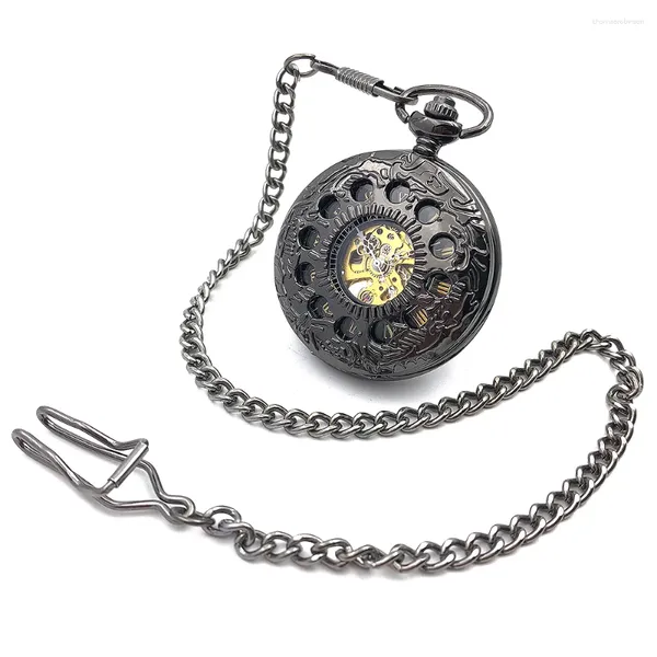 Relógios de bolso chegada caifu marca mecânica mão vento relógio masculino elegante moda com corrente número romano relógio relogio