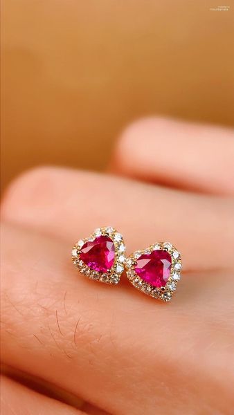 Brincos 3350 sólido 18k ouro natureza vermelho rubi 0,43ct diamantes para mulheres joias finas presentes de aniversário