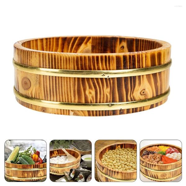 Conjuntos de louça de sushi balde de madeira bandeja vintage servindo bandejas coreano mistura arroz estilo japonês mexendo recipiente armazenamento casa pendurado