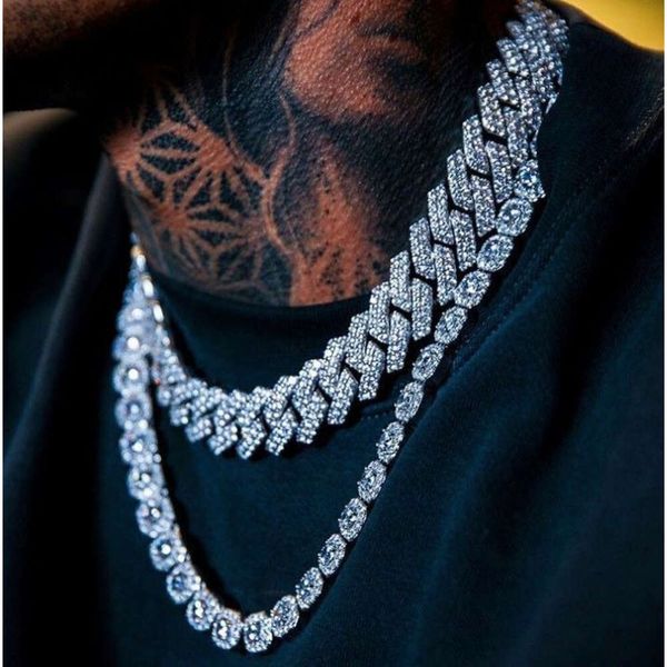 Модные ювелирные изделия в Майами, кубинское ожерелье Iced Out, ювелирное изделие в стиле хип-хоп, мужское ожерелье Aaa + Cz Зубец, итальянские серебряные ювелирные изделия, мужские ювелирные изделия