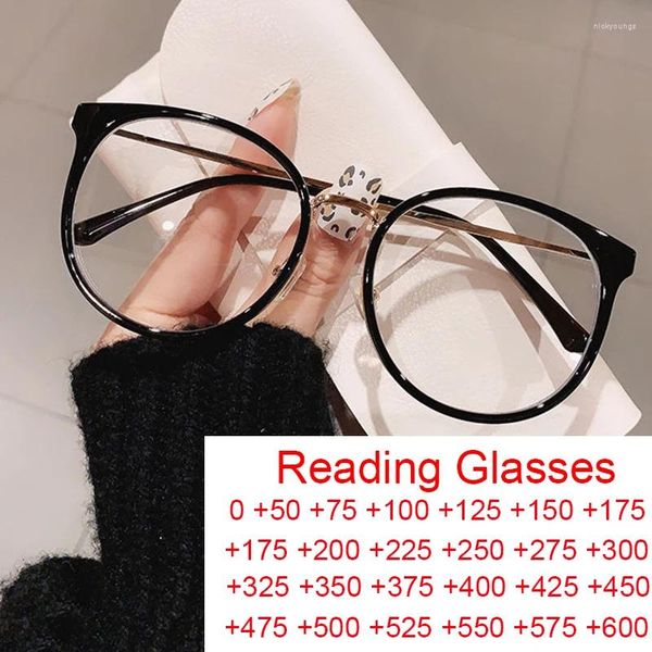 Güneş Gözlüğü Vintage Siyah Yuvarlak Çerçeve Okuma Gözlükleri Bilgisayar Anti Mavi Işık Reçetesi Gözlükler 2.5