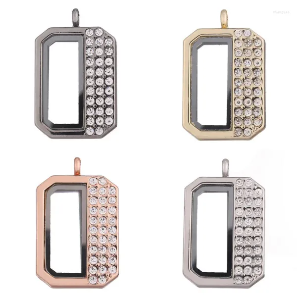 Colares de pingente 5 pcs quadrado meio strass vidro flutuante encantos para medalhão liga jóias fazendo po colar chaveiro presentes femininos