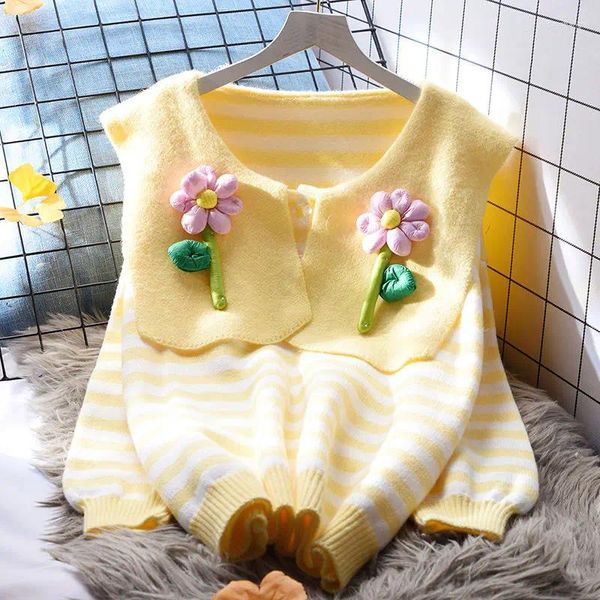 Kadın Sweaters Korejepo Taze Bebek Boyun Kazak Çizgili Ceket Gevşek Tembel Sonbahar Kış Giysileri Japon Sevgilisi Örme Haligan