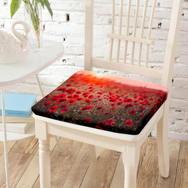 Cuscino per sedie con stampa di fiori rossi e piante, imbottitura del sedile in memory foam, morbido e spesso, lavabile, per sedie, per decorazioni per auto da viaggio