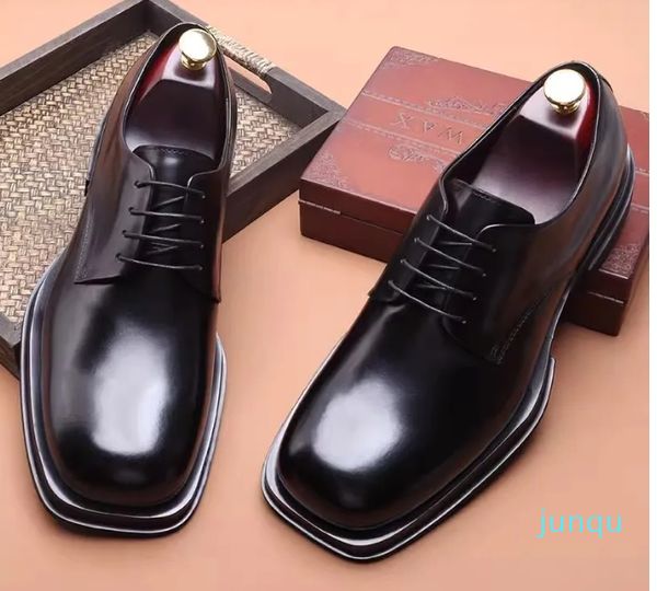 Дизайнерские мужские кожаные деловые туфли с квадратным носком, мужские оксфорды-дерби из натуральной кожи