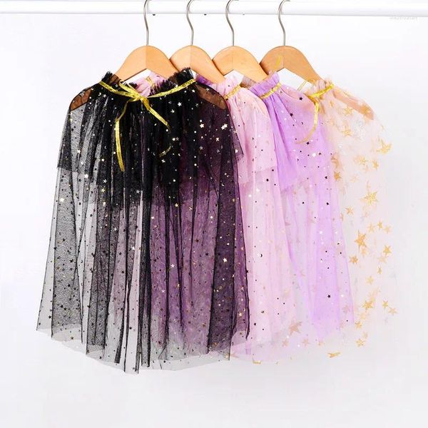 Giubbotti 0-10Y Capretti Delle Ragazze Mantelle Per Cosplay Del Partito Costumi di Halloween Stelle Luna Paillettes Maglia Principessa Mantello Del Bambino Dei Bambini Della Tuta Sportiva