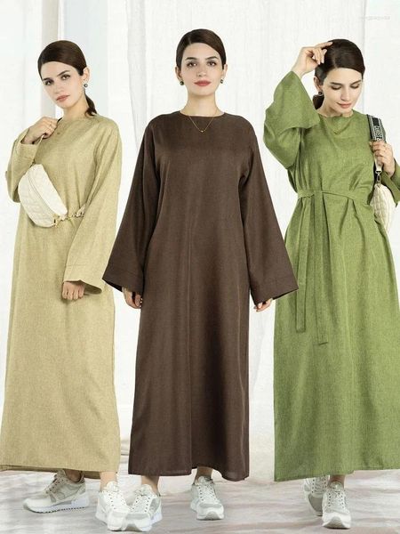 Roupas étnicas Eid Mubarak Linho Muçulmano Abaya Vestido Dubai Turquia Vestidos Africanos Soltos para Mulheres Abayas Kaftan Robe Ramadan Islâmico