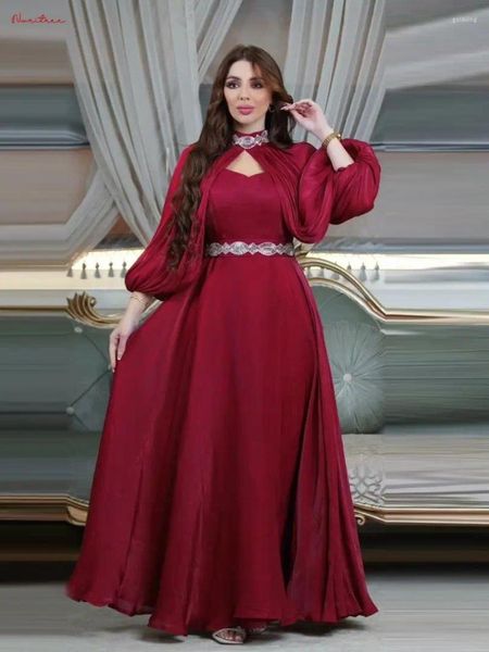 Roupas étnicas Ramadan Eid Djellaba Duas peças Conjuntos muçulmanos Vestido Dubai Suave Sedoso Abaya Turquia Bordado Islam Robe WY1724