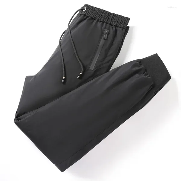 Мужские брюки высокого качества, термомодные однотонные зимние пуховые хлопковые теплые утолщенные спортивные штаны, брюки для отдыха на открытом воздухе