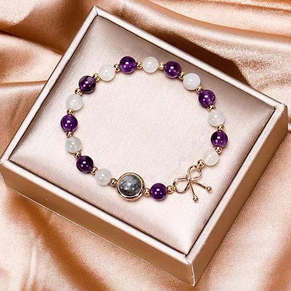 Braccialetti con ciondoli Ametista naturale Pietra di luna bianca Alleviare lo stress Ansia Assistenza sanitaria per le donne Lady Daily Festa della mamma Amante RegaliCh