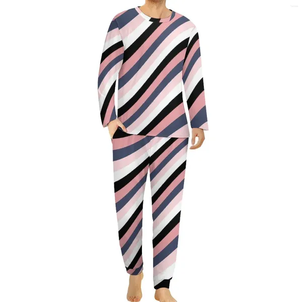 Pijamas masculinos colorblock pijamas diários ondas multicoloridas lazer casa terno homem 2 peça design manga longa quente conjuntos de pijama de grandes dimensões