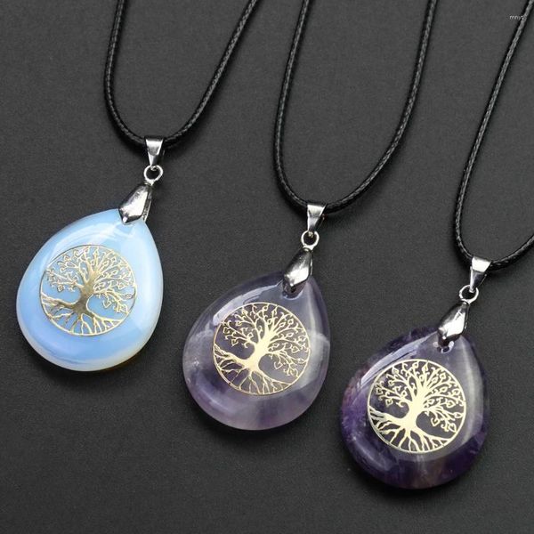 Collane con ciondolo Albero della vita Goccia d'acqua Ossidiana naturale Ametista Pietra preziosa Cristallo Chakra Collana curativa Donna Uomo Gioielli