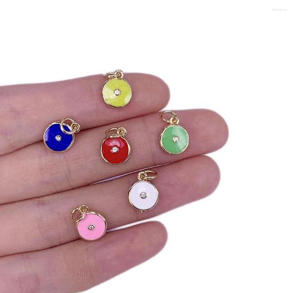 Anhänger Halsketten Nette Bunte Mini Münze Mode Runde CZ Vergoldet Halskette Ohrringe Zubehör Für Frauen Paar Schmuck Charms