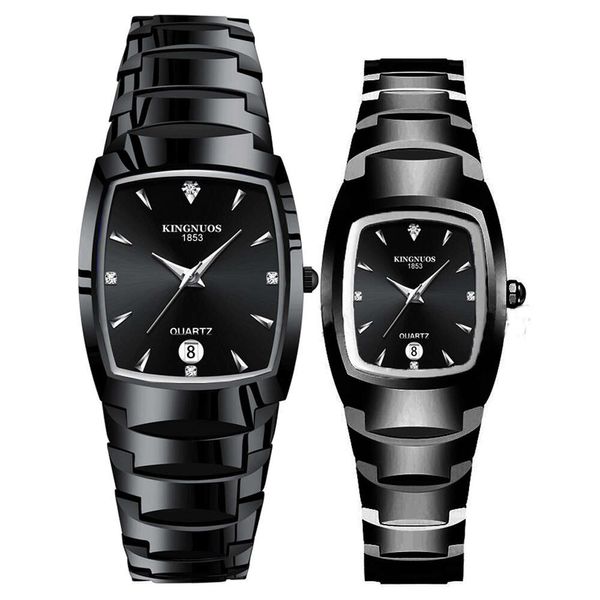 Casal relógios para amantes relógios de pulso quartzo moda casual decoração pulseira aço tungstênio cor quadrado par horas