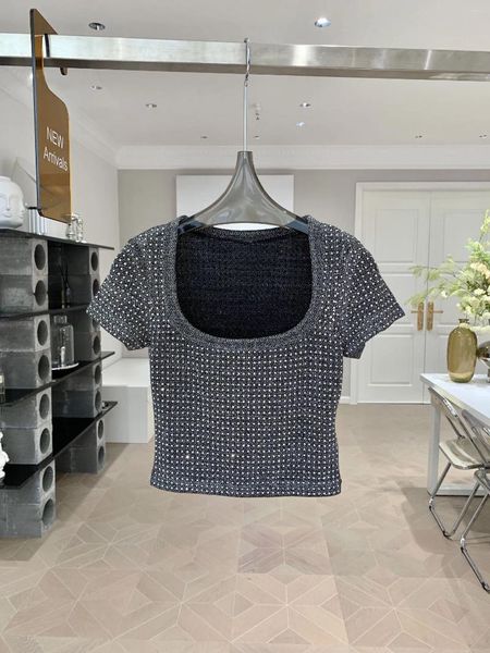 Damen-T-Shirts, kurzärmelig, mit Strasssteinen, dekorative Designs, lässig, modisch, Sommer 2023