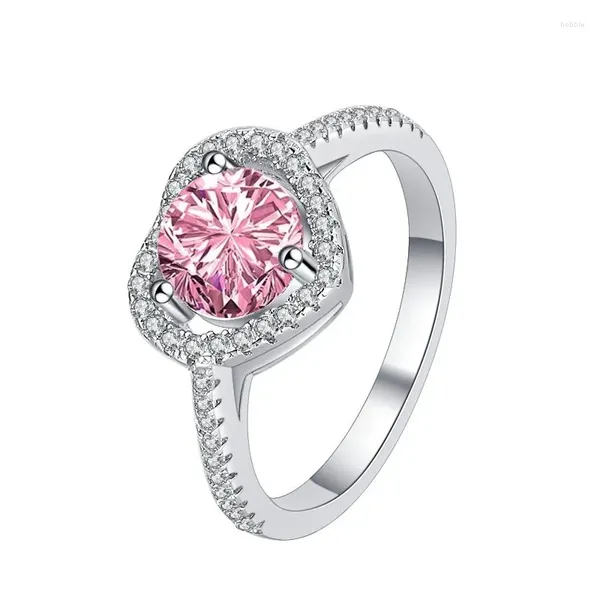 Anéis de cluster Zfsilver moda na moda s925 prata clássico moissanite pt 950 anel de coração rosa para mulheres acessórios encantos festa de casamento
