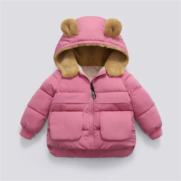 Piumino Abbigliamento invernale per bambini Bambino Bambini Ragazzi Ragazze Pile Caldi Cappotti solidi Orecchie d'orso con giacca imbottita con cappuccio Capispalla