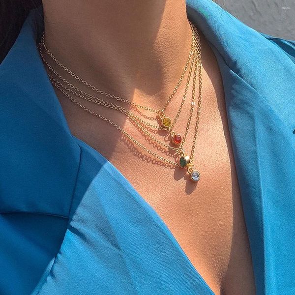 Pingente colares boho colorido imitação de cristal colar para mulheres 2023 simples cor de ouro metal moda menina charme jóias