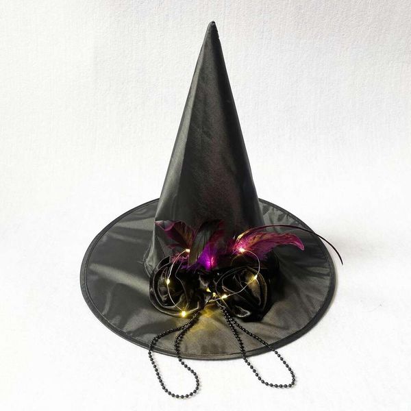 I cappelli di Halloween sono divertenti e carini per bambini e adulti Nuovo cappello da strega di Halloween Cappello da strega luminoso Cappello da ballo per vestire il cappello da festa con copricapo da strega scuro