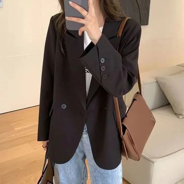 Damen Jacken Koreanische Mode Schwarz Blazer für Frauen Klassische Drehen Unten Kragen Lose Anzug Jacke Weibliche Lange Hülse Taschen Oberbekleidung Frau 231021