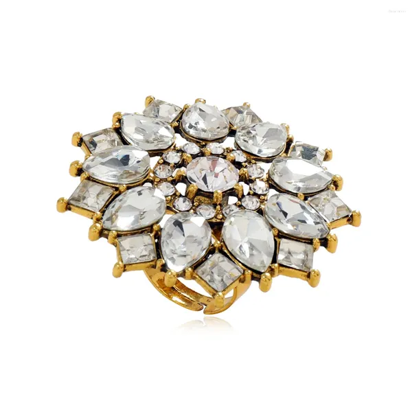 Cluster-Ringe, modisch, groß, hohl, klarer Kristall, Blume, übertrieben, Strass, klobige Aussage, verstellbar für Frauen und Mädchen, Party-Schmuck