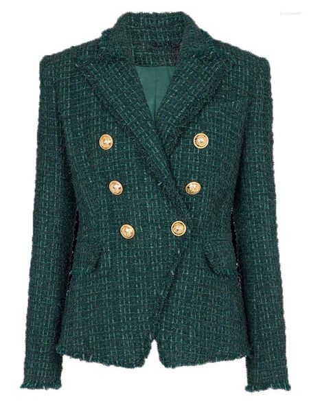 Abiti da donna Blazer verde scuro 2023 Tweed di lana Nappa Abito slim fit ruvido Giacca da cappotto di lusso Giacche firmate da donna Autunno