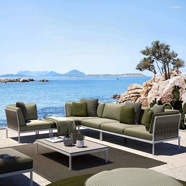 Mobília de acampamento Nordic Outdoor Rattan Sofa Table Set Villa Leisure Garden Designer Sunshine Room