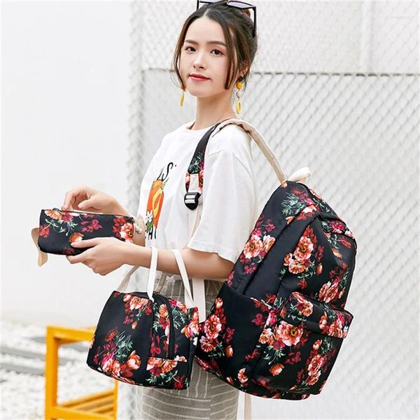 Sacos escolares 3 unidades / conjunto floral para meninas adolescentes flores étnicas mochila leve produtos crianças conjunto de bolsa de lápis