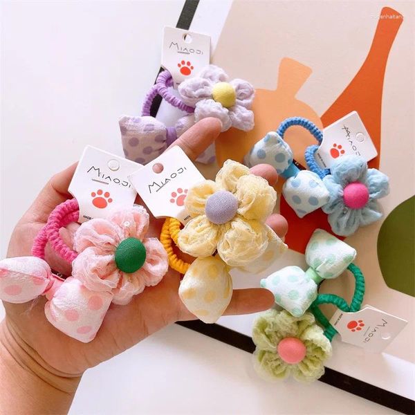 Accessori per capelli Tessuto dai colori vivaci Set da 2 per ragazza in corda di cotone con piccoli fiori a 5 petali