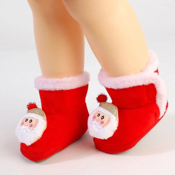 Сапоги для новорожденных, зимние, снежные, рождественские, контрастного цвета, теплая плюшевая прогулочная обувь до щиколотки с сердечками и крыльями для малышей 0–18 месяцев