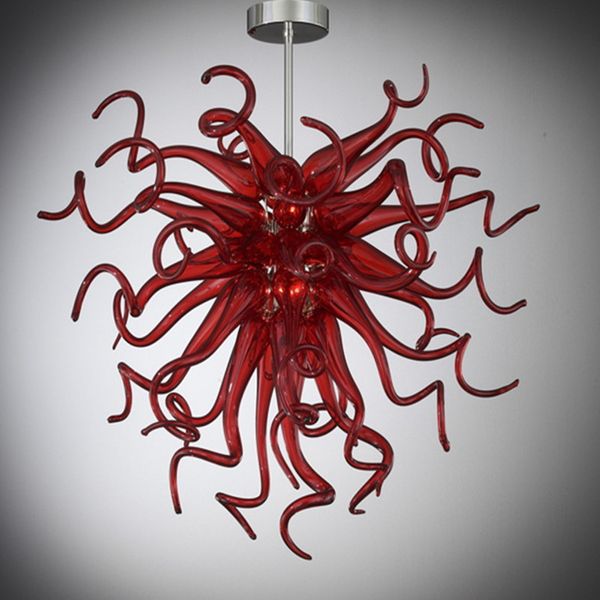 Rode Pendnat-lampen Mooie bloemkroonluchter LED-verlichting Handgeblazen glazen kunstkroonluchter 20 inch
