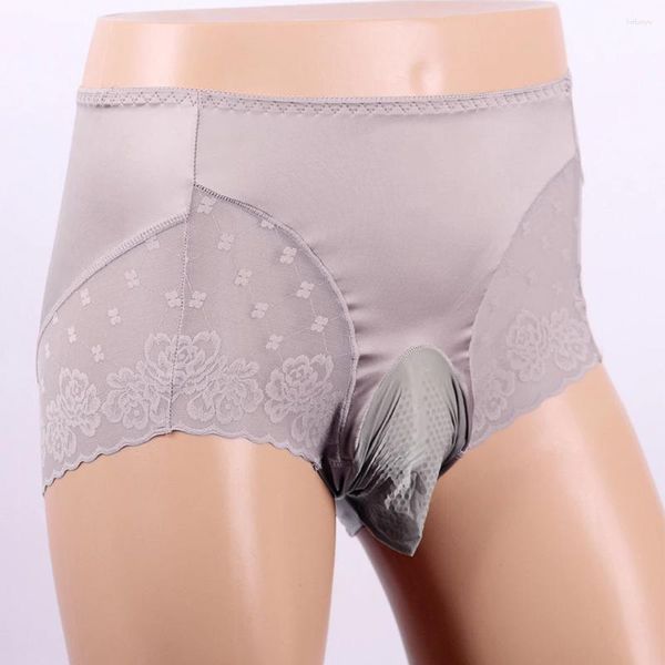 Mutande da uomo slip in raso setoso vedere attraverso la biancheria intima di pizzo sexy mutandine Sissy Pouch bikini sottile traspirante slip ultrasottile