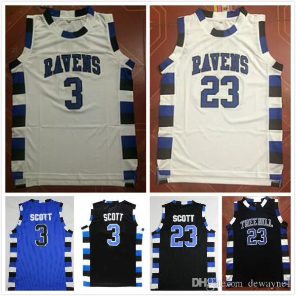 CUSTOM University NCAA One Tree Hill Ravens Maglia da basket Brother Movie 3 Lucas Scott 23 Nathan Scott Nero Bianco Blu drop shipping