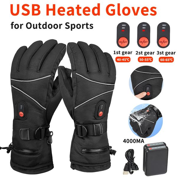 Guantes deportivos Guantes de calefacción eléctrica Guantes de invierno impermeables a prueba de viento y calientes Pantalla táctil Pesca de mano cálida para hombres de 3 velocidades 231023