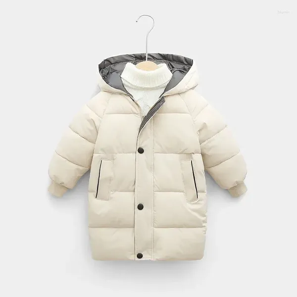 Casaco de inverno para crianças, jaqueta acolchoada de algodão para bebês, meninos e meninas, casaco longo grosso e quente, macacão para crianças pequenas