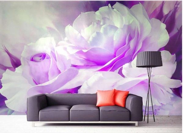 Duvar Kağıtları Stereoskopik 3D duvar kağıdı fantezi mor çiçek boyama tv arka plan duvar resmi