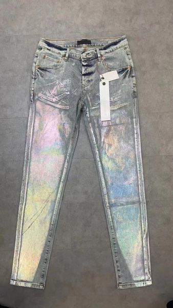 Purple Jeans Designer Moda Moda Slim Skinny High Street Denim Light Blue Paste Pano Hole Tamanho 40 HIP HOP LOJACE PERIFICAÇÕES % OFF VA63