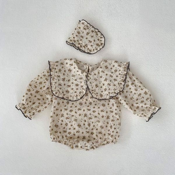 Strampler Herbst Kostüm Kleinkind Kind Niedlich Rüschen Turndown Kragen Lange Ärmel Body Junge Mädchen Baby Baumwolle Blumendruck Casual Onesie 231023