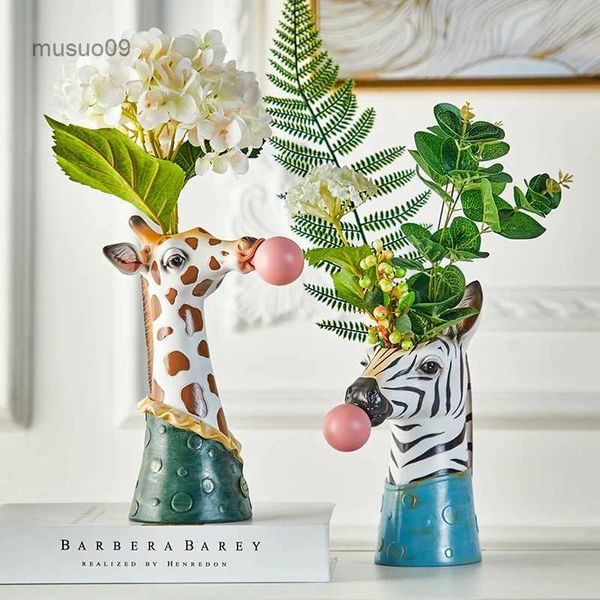 Vasen Home Decor Harz Cartoon Tierkopf Vase Sukkulenten Blumentopf Coffee Shop Showcase Blasen Blasen Tier Vase Weihnachten M69L23/10/23