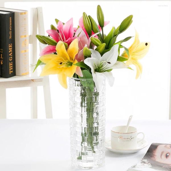 Flores decorativas 38cm filme de flor artificial lírio 1 cabeça falso buquê de plantas decoração para casa casamento el mesa acessórios da janela