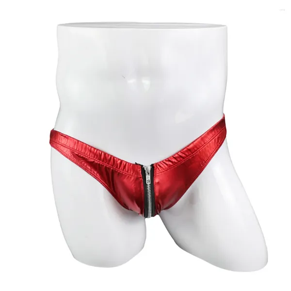 Mutande da uomo effetto bagnato ecopelle zip bikini slip intimo lucido rigonfiamento custodia perizoma perizoma 2023 uomo erotico Sissy Lingerie