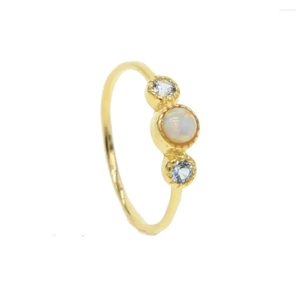 Anelli a grappolo Tre pietre opale blu CZ Anello Design Classico color oro Vermeil Argento sterling 925 Minimo dito gioielli