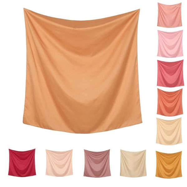 Roupas étnicas 110cm cores sólidas neckerchief hijab cachecol para mulheres cetim bandana lenços de cabelo feminino quadrado xales cabeça lenços senhoras