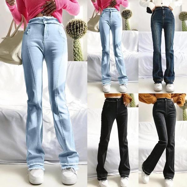 Pantaloni a zampa d'elefante sexy dei jeans da donna 2023 Pantaloni a vita alta elastica da donna Slim Fit estetica dell'anca giapponese Y2k dritto